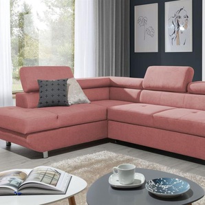 Ecksofa Sofa PANOS Stoff Esito Rosa mit Schlaffunktion Ottomane Links