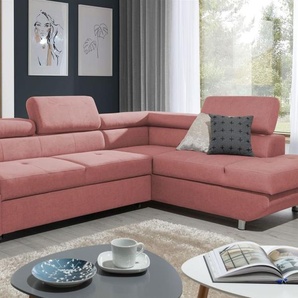 Ecksofa Sofa PANOS Stoff Esito Rosa mit Schlaffunktion Ottomane Rechts