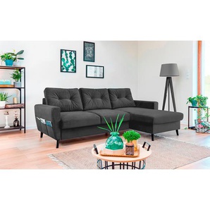 Ecksofa mit Longchair Grau/Grau Samt Krysia 223 x 90 x 148cm Longchair davorstehend rechts ohne Schlaffunktion Glamour