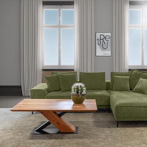 Ecksofa Sonega Grün Flachgewebe Flaka 302 x 63 x 203cm Ottomane davorstehend rechts Modern