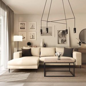 Ecksofa mit Longchair Small Beige Webstoff Caya 275 x 83 x 170cm Longchair davorstehend links Modern