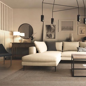 Ecksofa mit Ottomane Beige Webstoff Caya 295 x 83 x 210cm Ottomane davorstehend links Modern