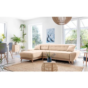 Ecksofa Surribas Beige Webstoff Lark 260 x 77 x 166cm Longchair beidseitig montierbar Skandi