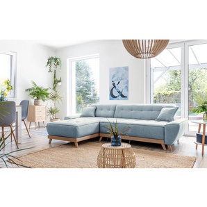 Ecksofa Surribas Blau Webstoff Lark 260 x 77 x 166cm Longchair beidseitig montierbar Skandi
