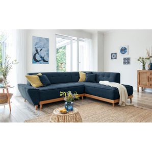 Ecksofa Surribas II Blau Webstoff Lark 250 x 77 x 190cm Ottomane davorstehend rechts Skandi