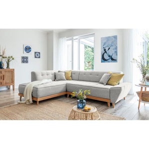 Ecksofa Surribas II Grau Webstoff Lark 250 x 77 x 190cm Ottomane davorstehend links Skandi