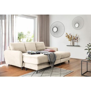 Ecksofa Tatan Beige Microfaser Faria 234 x 84 x 164cm Longchair davorstehend rechts mit Hocker Modern