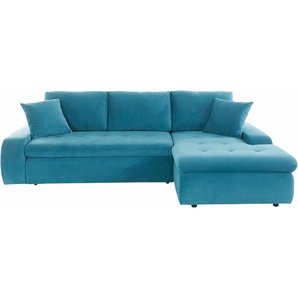 Ecksofa TRENDMANUFAKTUR Sofas Gr. B/H/T: 246 cm x 86 cm x 155 cm, Lu x us-Microfaser, Recamiere rechts, mit Bettfunktion, blau (petrol) Ecksofas