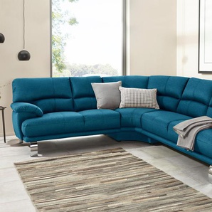 Ecksofa TRENDMANUFAKTUR Sofas Gr. B/H/T: 280 cm x 87 cm x 240 cm, Struktur fein, langer Schenkel rechts, ohne Funktion, blau (petrol) Ecksofas