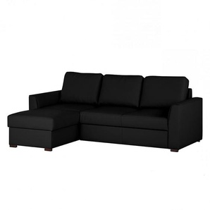 Ecksofa Schwarz/Schwarz Bezug: Echtleder Rücken: Kunstleder 230 x 88 x 164cm Longchair davorstehend links Modern