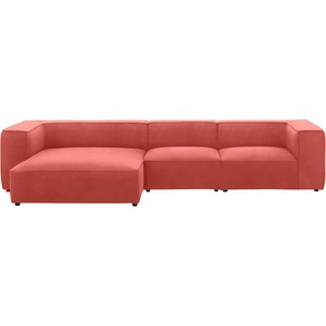 Ecksofa W.SCHILLIG around-the-block Sofas Gr. B/H/T: 341 cm x 66 cm x 164 cm, Longlife Xtra-Leder Z69, Longchair links, orange (red z69) Leder-Ecksofas