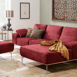 Ecksofa W.SCHILLIG run Sofas Gr. B/H/T: 299 cm x 88 cm x 178 cm, Longlife Xtra-Leder Z73, Recamiere rechts, mit Sitztiefenverstellung, rot (ruby red z73) Leder-Ecksofas