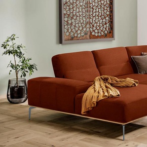 Ecksofa W.SCHILLIG run Sofas Gr. B/H/T: 319 cm x 88 cm x 178 cm, Flachgewebe W82, Recamiere links, mit Sitztiefenverstellung, orange (terracotta w82) Ecksofas