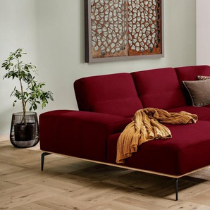 Ecksofa W.SCHILLIG run Sofas Gr. B/H/T: 299 cm x 88 cm x 178 cm, Flachgewebe W82, Recamiere links, mit Sitztiefenverstellung, rot (merlot w82) Ecksofas mit Holzsockel, Füße in Schwarz pulverbeschichtet, Breite 299 cm