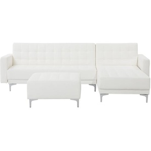 Ecksofa Weiß Kunstleder L-Förmig Linksseitig Schalffunktion Klassisch Ottomane Wohnzimmer