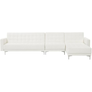 Ecksofa Weiß Kunstleder L-Förmig Linksseitig Schalffunktion Klassisch Wohnzimmer