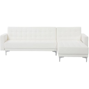 Ecksofa Weiß Kunstleder L-Förmig Linksseitig Schalffunktion Klassisch Wohnzimmer