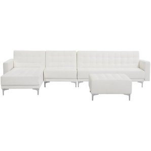 Ecksofa Weiß Kunstleder L-Förmig Rechtsseitig Schalffunktion Klassisch Ottomane Wohnzimmer