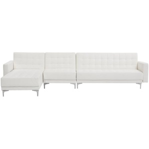 Ecksofa Weiß Kunstleder L-Förmig Rechtsseitig Schalffunktion Klassisch Wohnzimmer