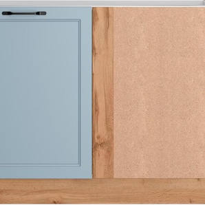 Eckunterschrank KOCHSTATION KS-Lana, blau (matt hellblau, wotaneiche), B:120cm H:82cm T:60cm, MDF, Holzwerkstoff, Schränke, Breite 120 cm