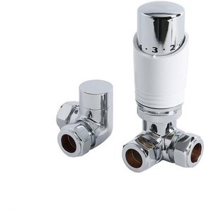 Eckventilset, Chrom/Weiß, thermostatisch, mit 15mm Anschluss