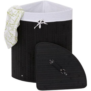 Eckwäschekorb HWC-C21, Laundry Wäschebox Wäschesammler Wäschebehälter, Bambus 61x48x35cm 50l ~ schwarz