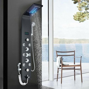 Suguword - Edelstahl Duschpaneel led mit Massagestrahl und Handbrause Schwarz Duschset 6 Funktionen Duschsystem Temperaturanzeige Duschsäule