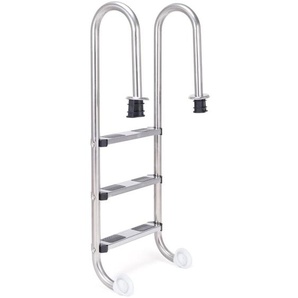 Edelstahl Poolleiter, Schwimmbad Leiter 3 stufig, Einstiegsleiter Silber, Schwimmbadleiter rutschfest, Einbauleiter 132 x 50 x 26 cm - Costway