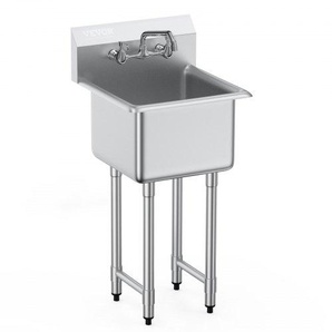 Edelstahl Spültisch Gewerbliche Spülbecken 457 x 381 x 1041 mm, Spülbecken Edelstahl mit Wasserhahn 104 kg Tragfähigkeit, Edelstahlspüle Spülbecken Waschbecken Küche Freistehendes Spülbecken SYLSSCDCY1515HPD7V0