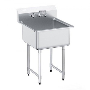 Edelstahl Spültisch Gewerbliche Spülbecken 686 x 610 x 1041 mm, Spülbecken Edelstahl mit Wasserhahn 104 kg Tragfähigkeit, Edelstahlspüle Spülbecken Waschbecken Küche Freistehendes Spülbecken SYLSSCDCY2424TYZPV0
