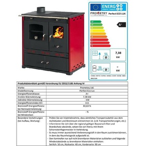 Eek a+ Kaminofen mit Backfach und Herdplatte Perfect Eco Lux Rot Links Holzofen 7 kW Kamin Ofen Holz Werkstattofen Hüttenofen Heizofen Gartenofen