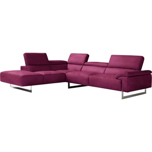 Egoitaliano Ecksofa Malika, elegant und bequem, Designsofa, L-Form, mit mane, inkl. Kopfteilverstellung und chromfarbenen Metallfüßen