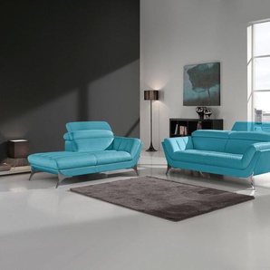 Egoitaliano Polstergarnitur Sueli, (Set), bestehend aus Sofa und Recamiere, Kopfteilverstellung, Bezug Leder