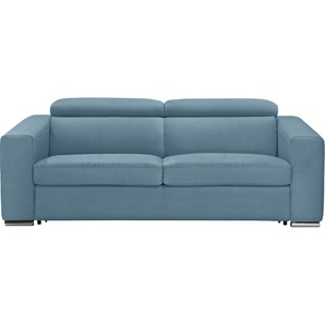 Schlafsofa EGOITALIANO Cabiria Sofas Gr. B/H/T: 226 cm x 97 cm x 103 cm, Luxus-Microfaser Lederoptik, blau (hellblau) Einzelsofas Sofa inkl. Schlaffunktion, Kopfteile verstellbar, mit Metallfüßen