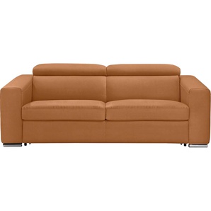 Schlafsofa EGOITALIANO Cabiria Sofas Gr. B/H/T: 226 cm x 97 cm x 103 cm, Luxus-Microfaser Lederoptik, braun (cognac) Einzelsofas Sofa inkl. Schlaffunktion, Kopfteile verstellbar, mit Metallfüßen