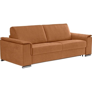 Schlafsofa EGOITALIANO Cecilia Sofas Gr. B/H/T: 234 cm x 85 cm x 102 cm, Luxus-Microfaser Lederoptik, braun (cognac) Einzelsofas inkl. Matratze und Metallbettrahmen