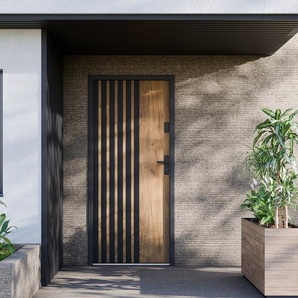 Eingangstür mit Türanschlag links - 207 x 100 cm - Stahl - Eichefarben mit schwarzen Streifen - COBRITA