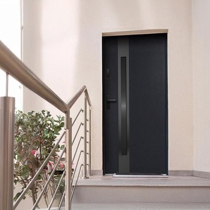 Eingangstür mit Türanschlag rechts - Stahl & Edelstahl - 207 x 100 cm - Rauchglas - Schwarz & Anthrazit - BRAGA