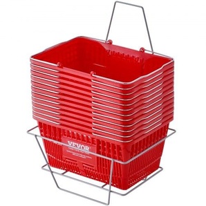 Einkaufskorb, 12er-Set, 21 l robuster Einkaufskorb aus Kunststoff mit Metallgriff und Ständer, 42 x 30 x 21 cm, tragbarer Einkaufskorb für den Lebensmitteleinkauf im Einzelhandel, Supermarkt GXSBSSLGWLHS3TB5BV0