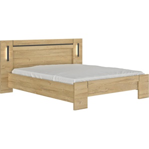 Einzelbett GAMI Sofia Betten Gr. Liegefläche B/L: 180 cm x 200 cm Betthöhe: 37 cm, kein Härtegrad, goldfarben (eiche goldfarben, eiche goldfarben) Bettgestell Bettgestelle Bett mit integrierte Leselampe