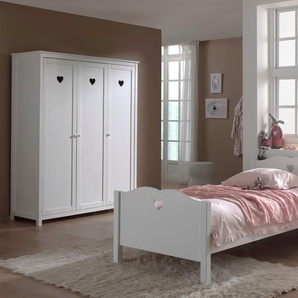 Einzelbett Nachtkonsole, Kleiderschrank, Schreibtisch Set Amori MDF Weiß