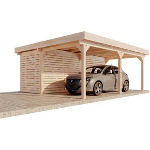 Einzelcarport Lars aus Holz inklusive Geräteraum, mit Montagematerial Naturbelassen - Alpholz