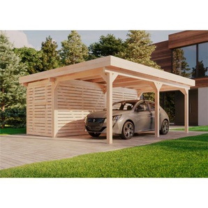 Einzelcarport Lars Carport aus Holz, Unterstand inklusive Geräteraum, Überdachung mit Montagematerial Naturbelassen - Alpholz