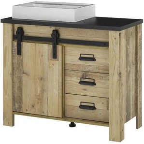 Einzelwaschtisch mit Aufsatzbecken - holzfarben - Materialmix - 95 cm - 91 cm - cm 43,0 | Möbel Kraft