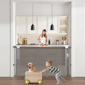einziehbares Babygitter (87 cm hoch ausziehbar bis 140 cm breit) ausziehbares Gitter für Kinder Haustiere, Netzmaterial, Treppenschutzgitter für Innentreppen, Türen, Flure, Spielzimmer, Grau WZSSMHS55INC3WTGQ001V0