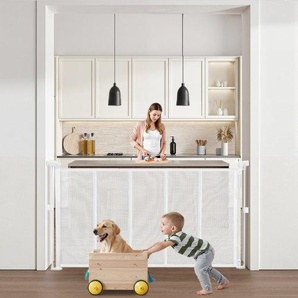 einziehbares Babygitter 87 cm hoch, ausziehbar bis 140 cm breit, Gitter für Kinder oder Haustiere, Netzmaterial, einfach zu installieren, für Innentreppen Türen Flure Spielzimmer Weiß WZSSMBS55INCUZR48001V0