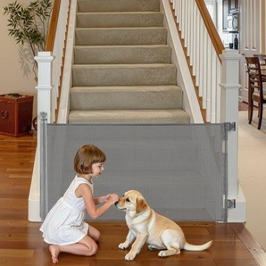 Einziehbares Babygitter Hundegitter ausziehbar auf 185 cm Breite / 795 mm Höhe, Treppenschutzgitter mit Sicherheitsschloss, Schutzgitter aus Netzgewebe für Treppen Flure drinnen/draußen, grau WZSSMHS71INCJOJSY001V0