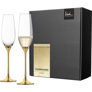 Eisch Germany Sektglas Champagner Exklusiv, Kristallglas, Auflage in Echtgold, 180 ml, 2-teilig