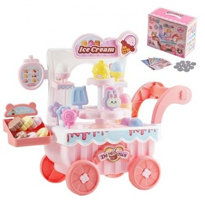 Eiswagen, 27-teiliges Zubehör, Eisdiele aus PP, Aufbewahrungswagen mit Spielgeld, Ton- und Lichteffekten, Montessori-Lernspielzeug, Rollenspiel für Kleinkinder ab 3 Jahren (Pink) XXTCSLGWCSLXPVPRX001V9