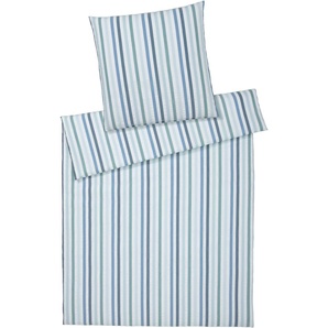 Bettwäsche ELEGANTE Pajamas Gr. B/L: 135 cm x 200 cm (1 St.), B/L: 80 cm x 80 cm (1 St.), Seersucker, blau (aqua) Seersucker-Bettwäsche angenehmes Hautgefühl